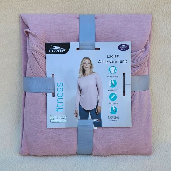 Crane Ladies Pink Long Sleeve Crew Neck Athleisure Pullover Tunic Top Size L - Picture 1 of 8